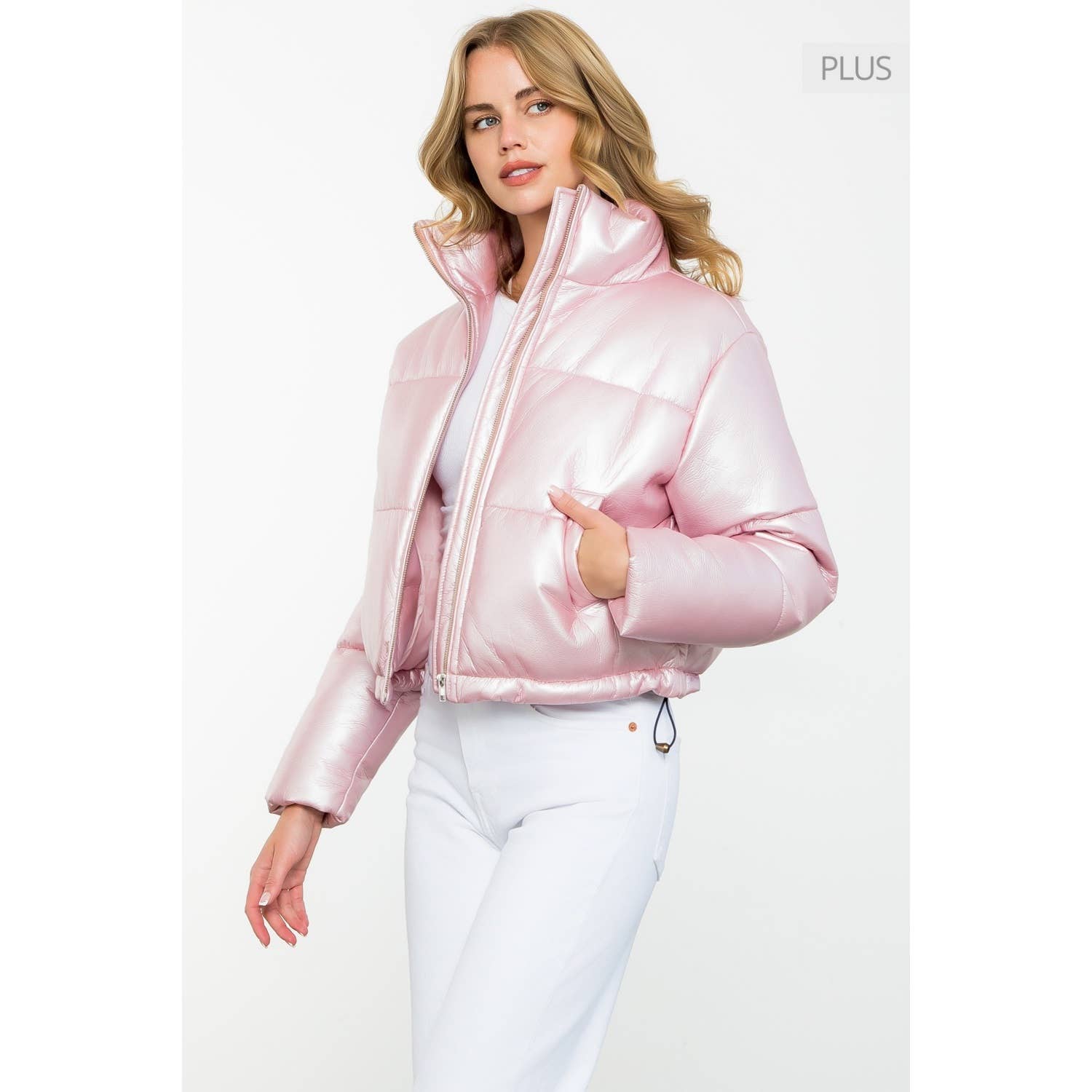 /Size Xl/ Metallic Zip Up Puffer Jacket