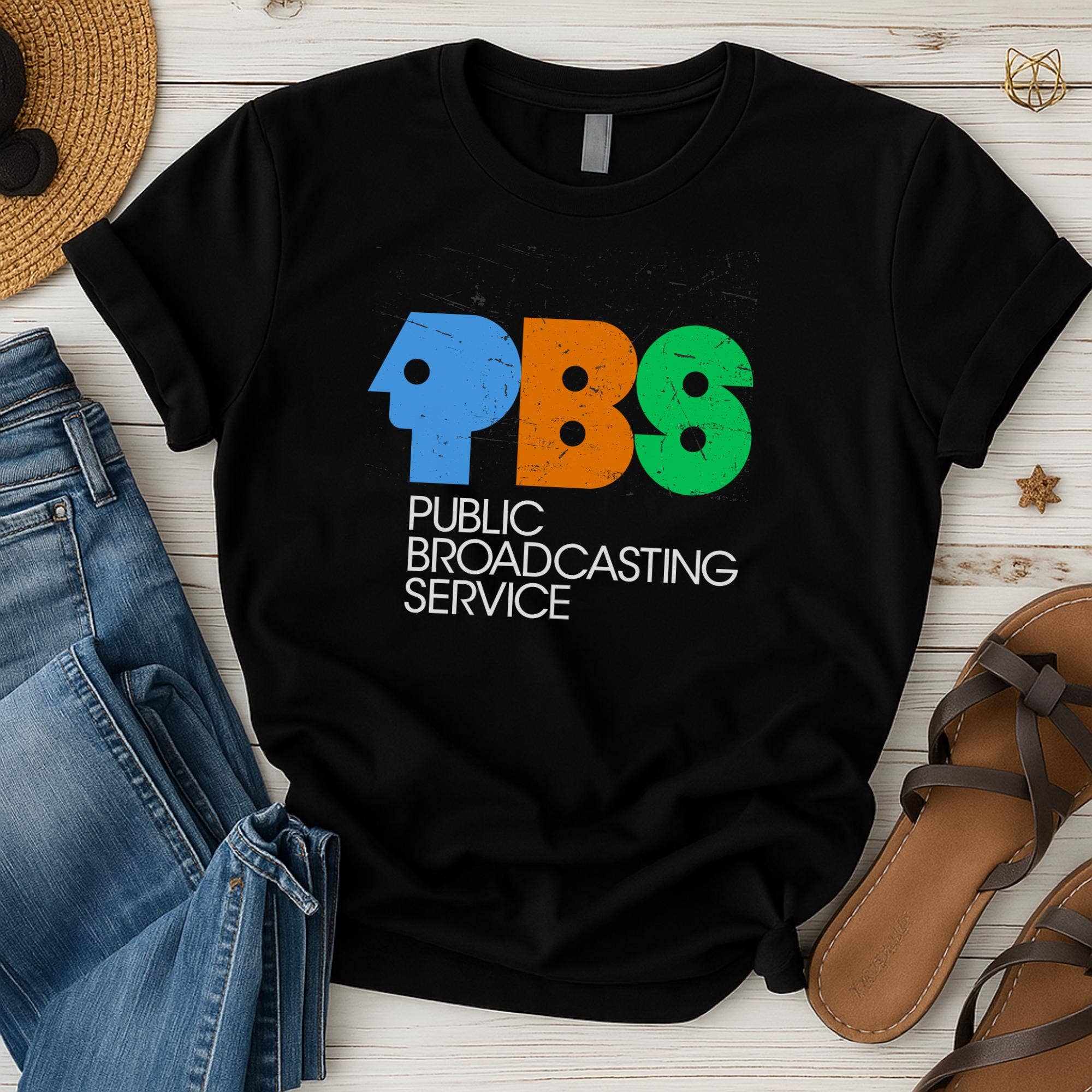 Retro Pbs Logo Tee - 70s 80s Nostalgia Shirt For Tv Fans