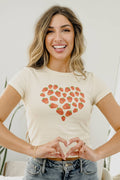 Strawberry Heart Off White Micro Cropped Tee