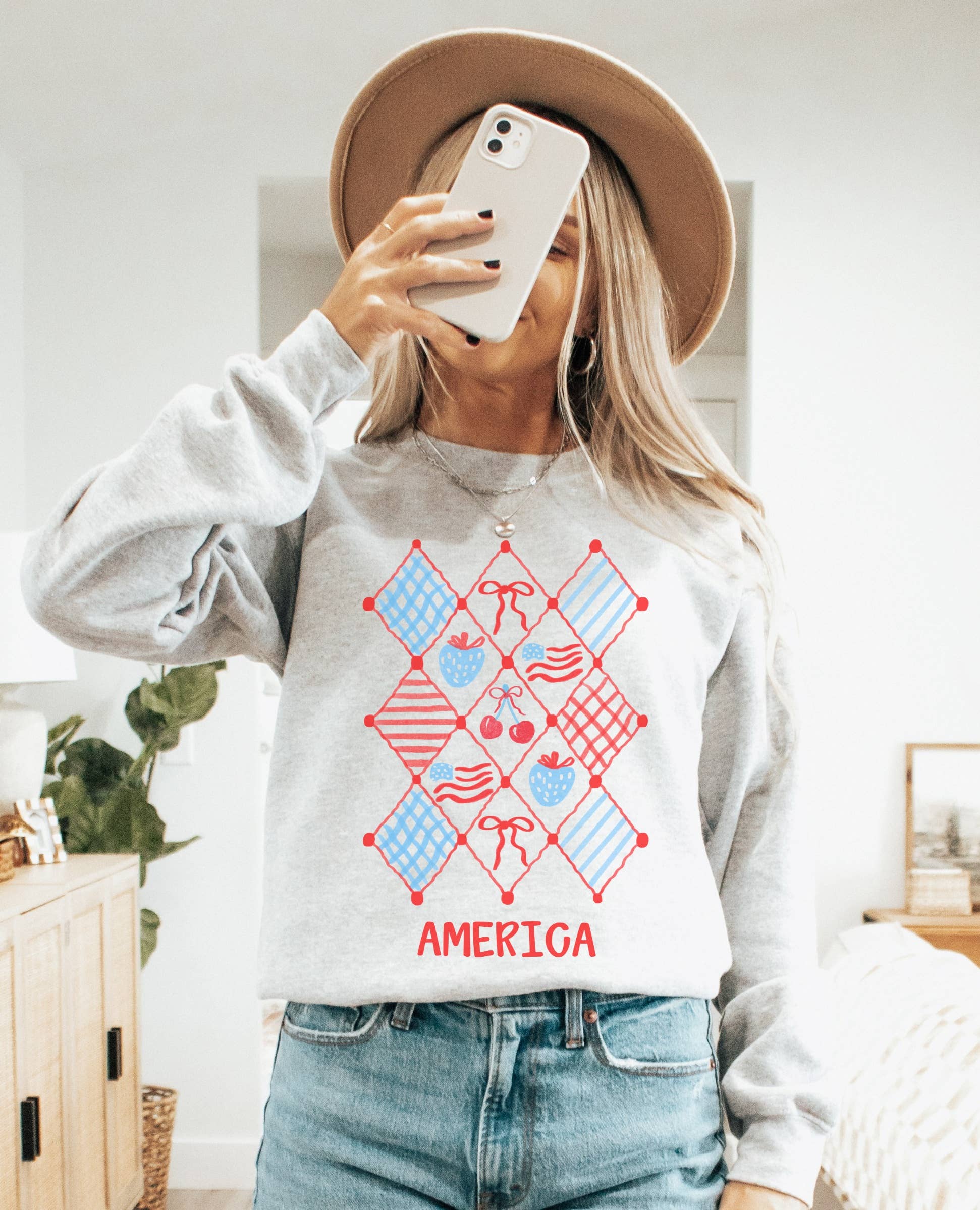 4th of July Cherry Crew Neck Sweatshirt
