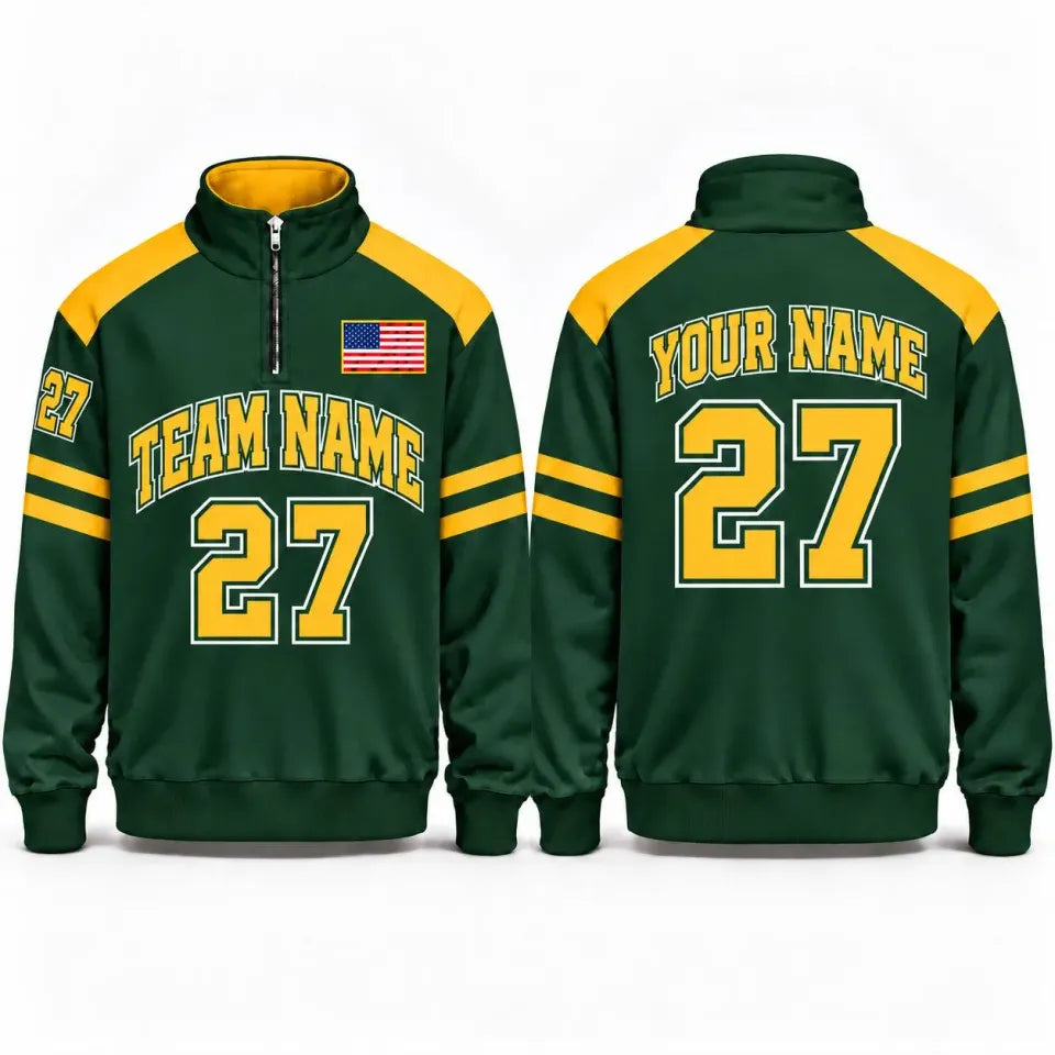 Personalized Green Bay Football Quarter Zip Pullover Sweatshirt, Vintage Game Day Sports Shirt, Fan Gift