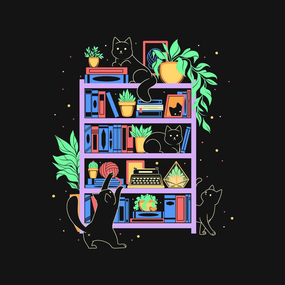 Rainbow Bookshelf Cats
