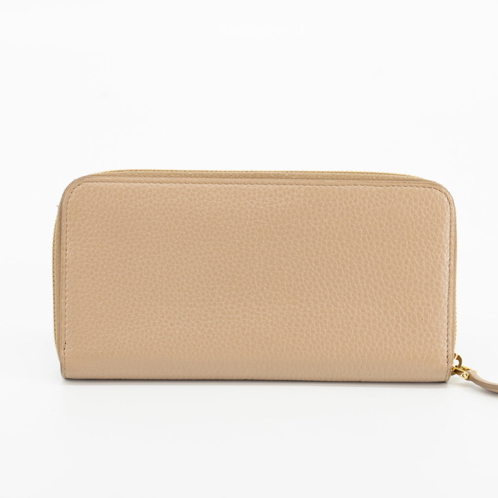 Prada Beige Leather Round Zipper Long Wallet #1878