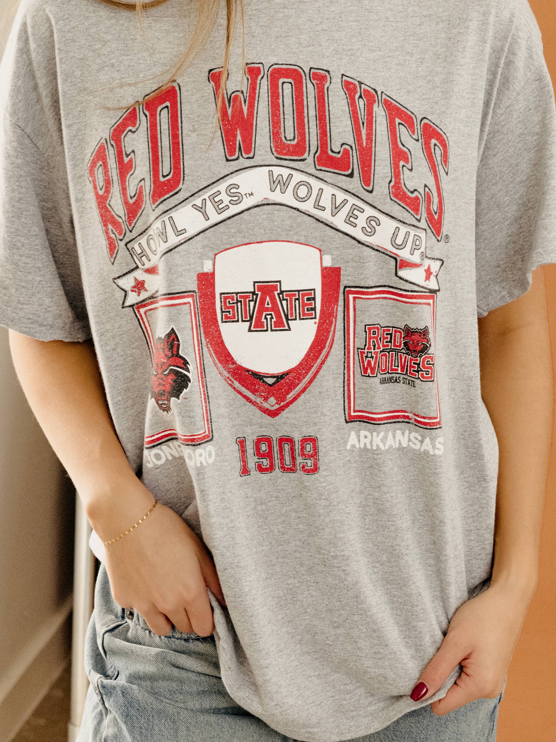 Arkansas State Red Wolves Prep Patch Gray Thrifted Tee