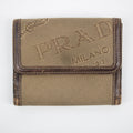 Prada Brown Canvas Leather Compact Wallet #2186