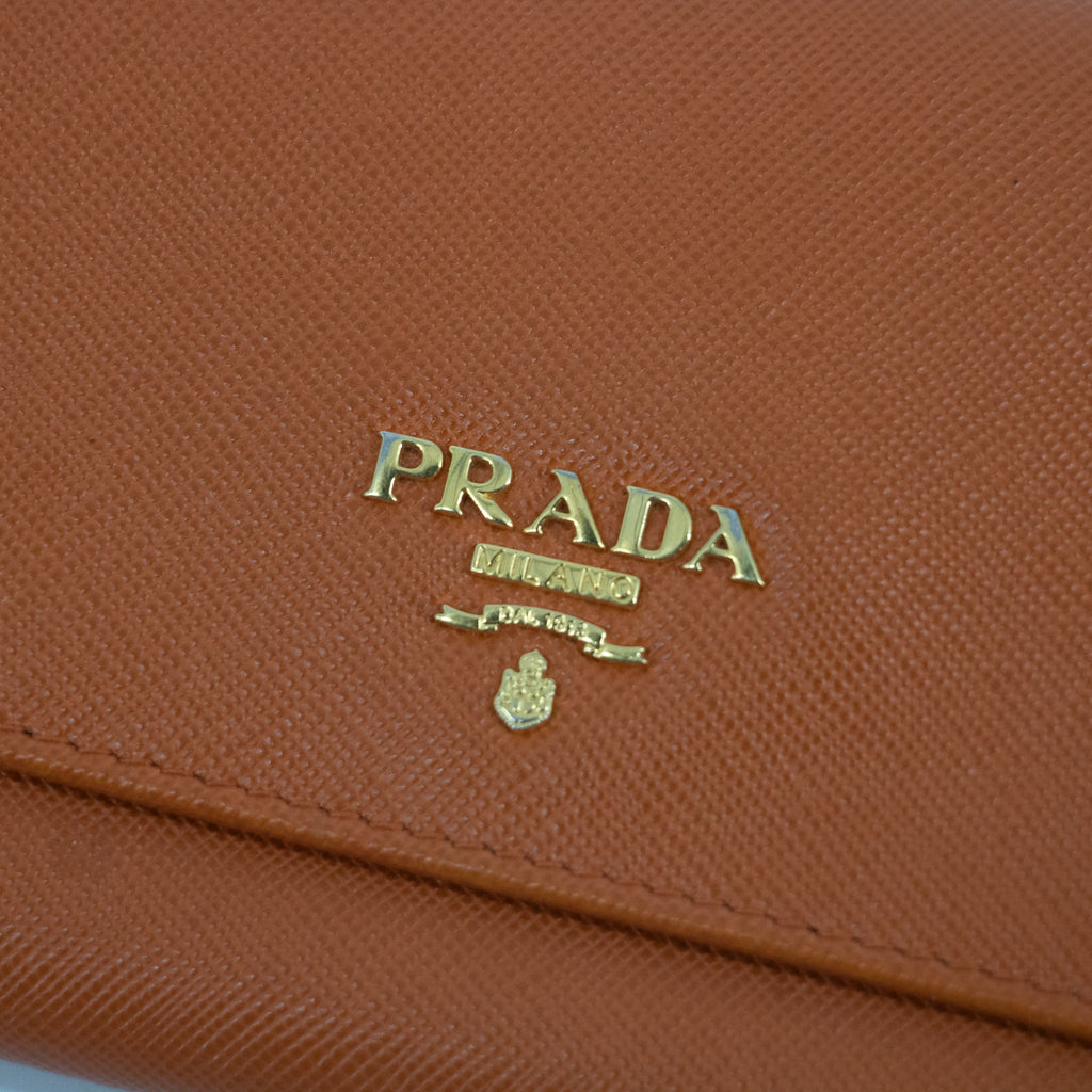 Prada Orange Saffiano Leather Long Wallet #2270