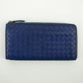 Bottega Veneta Blue Intrecciato Leather L-shaped Zipper Long Wallet #2397