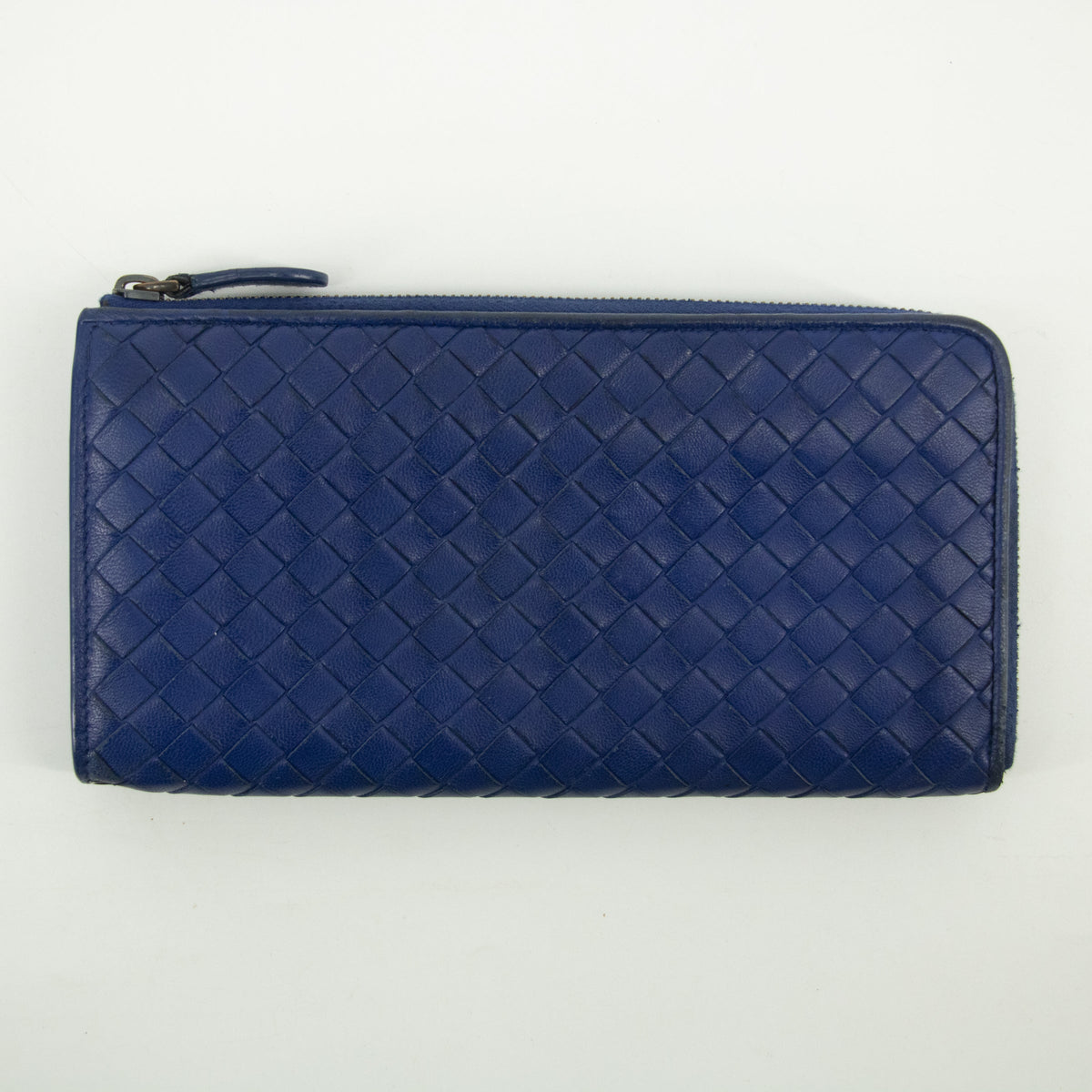 Bottega Veneta Blue Intrecciato Leather L-shaped Zipper Long Wallet #2397