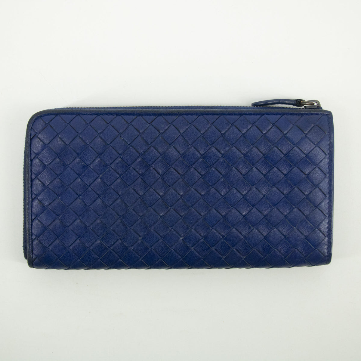 Bottega Veneta Blue Intrecciato Leather L-shaped Zipper Long Wallet #2397