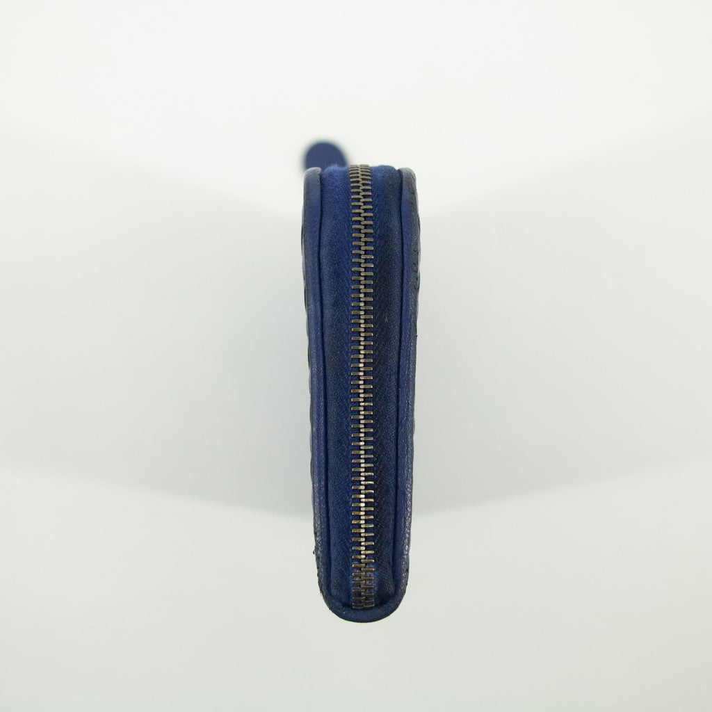 Bottega Veneta Blue Intrecciato Leather L-shaped Zipper Long Wallet #2397