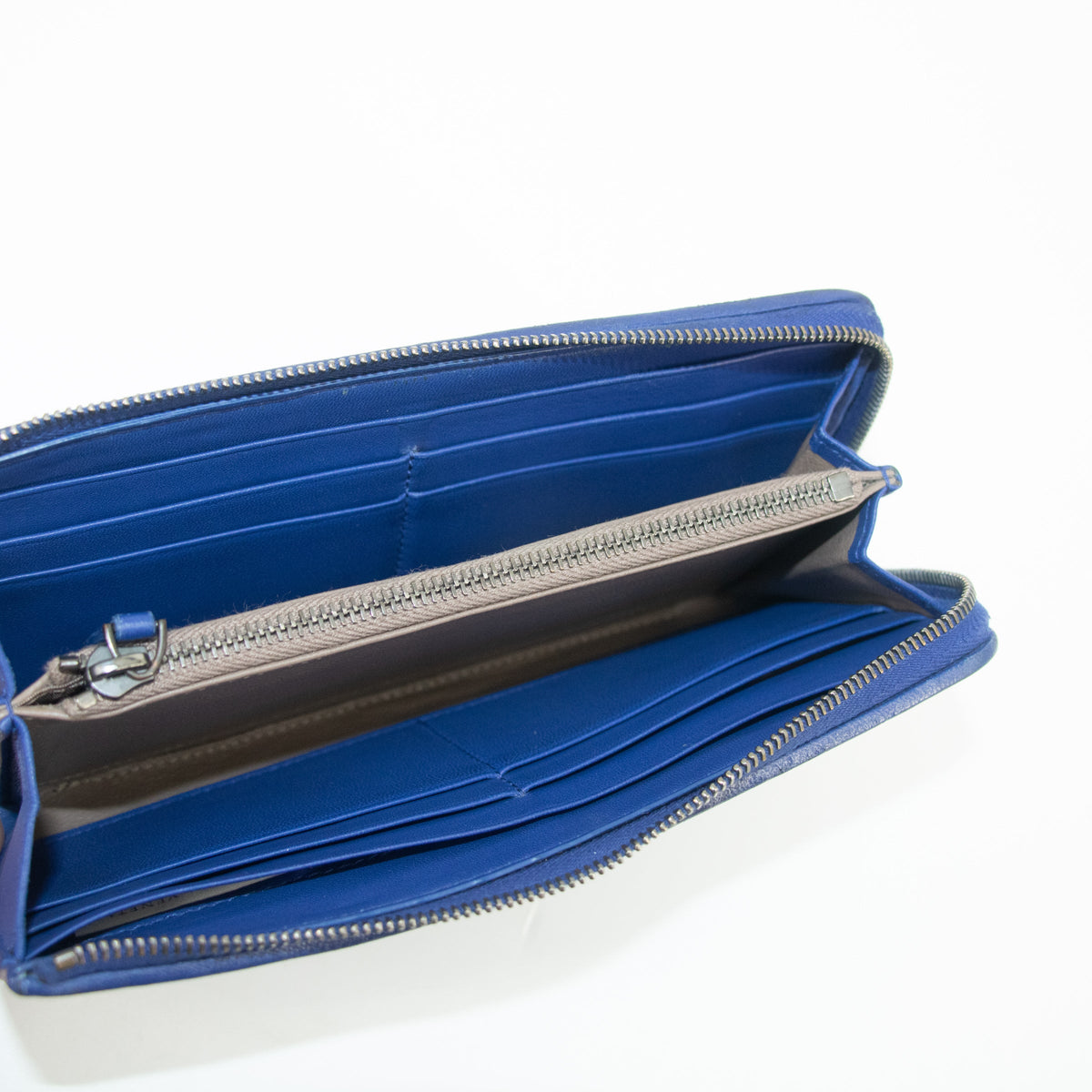 Bottega Veneta Blue Intrecciato Leather L-shaped Zipper Long Wallet #2397