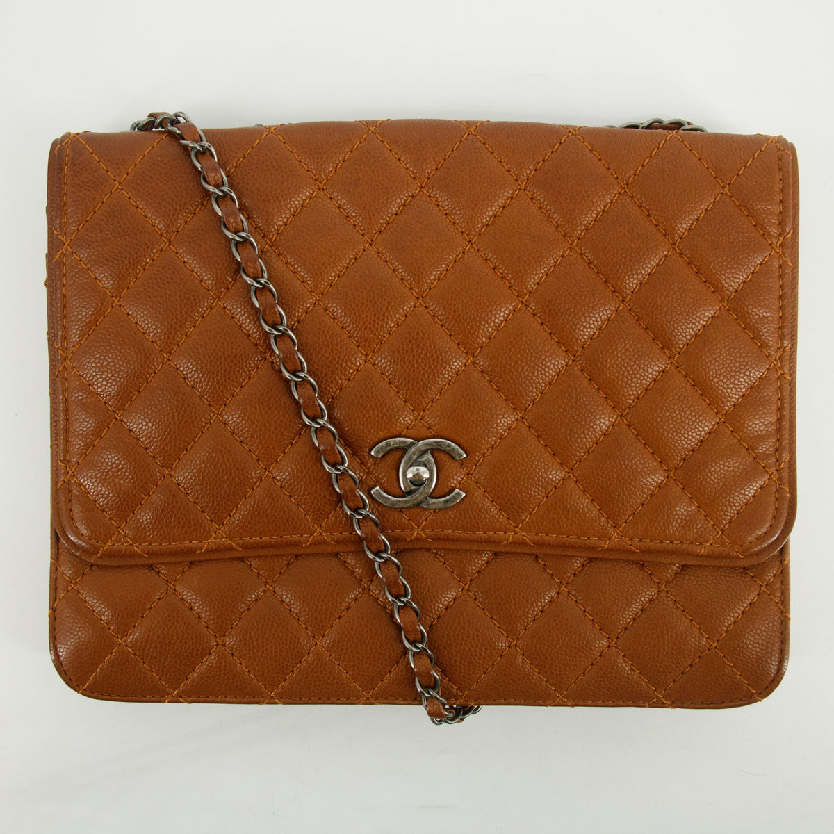 Chanel Matelasse Single Flap 30 Silver Chain Brown Caviar Skin 19 Series #2616