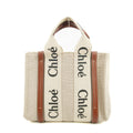 Chloe Woody Small Canvas &amp; Leather 2 Way Handbag Beige x Brown #2695