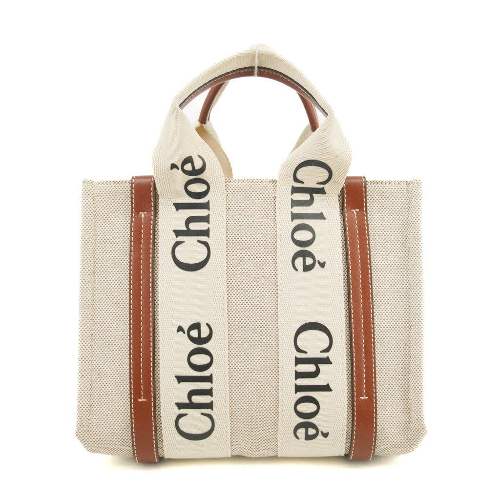 Chloe Woody Small Canvas &amp; Leather 2 Way Handbag Beige x Brown #2695