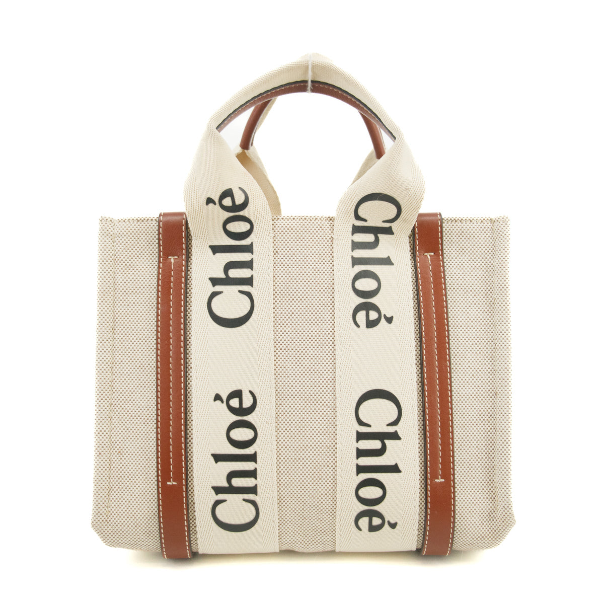 Chloe Woody Small Canvas &amp; Leather 2 Way Handbag Beige x Brown #2695