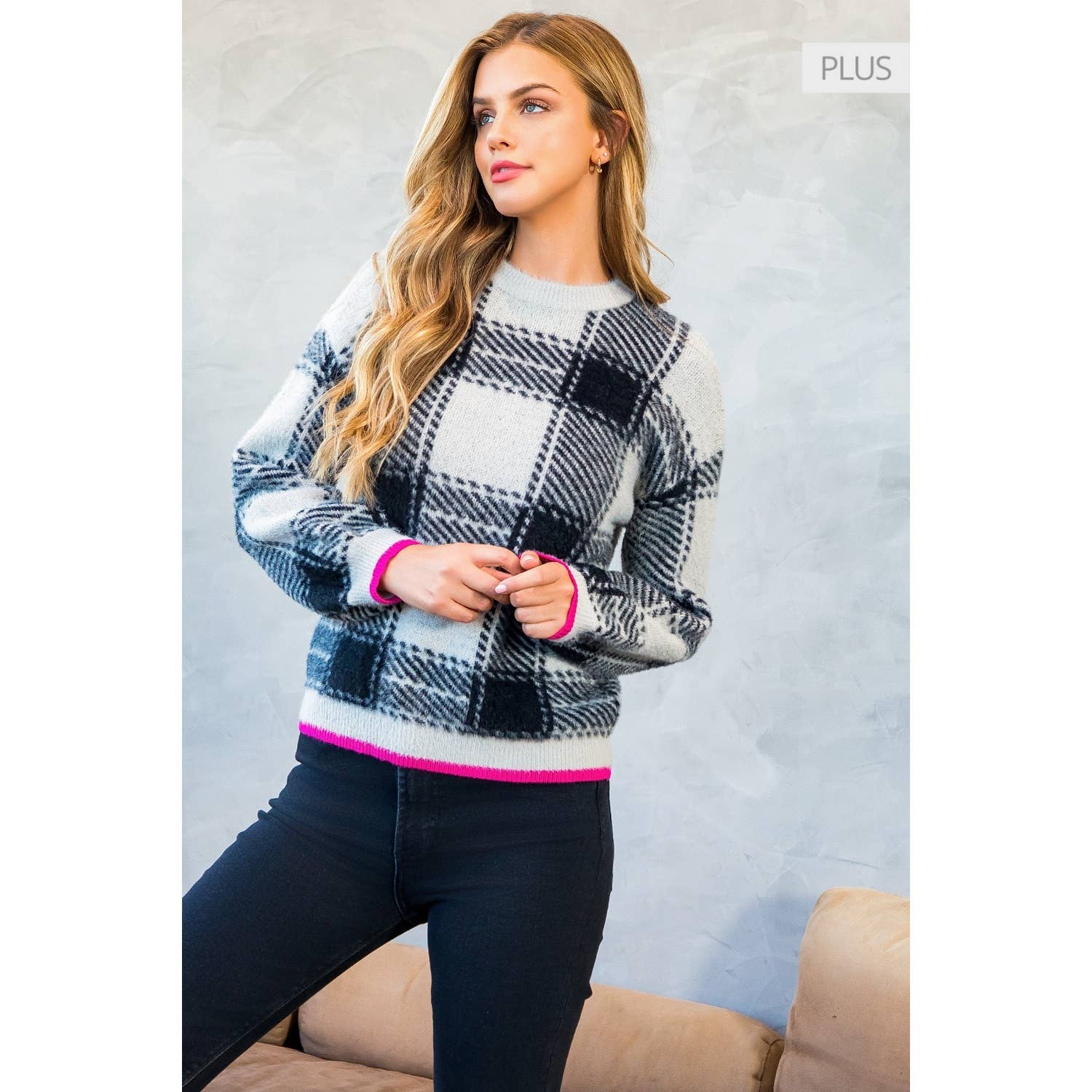 /Size Xl/ Mohair Plaid Sweater