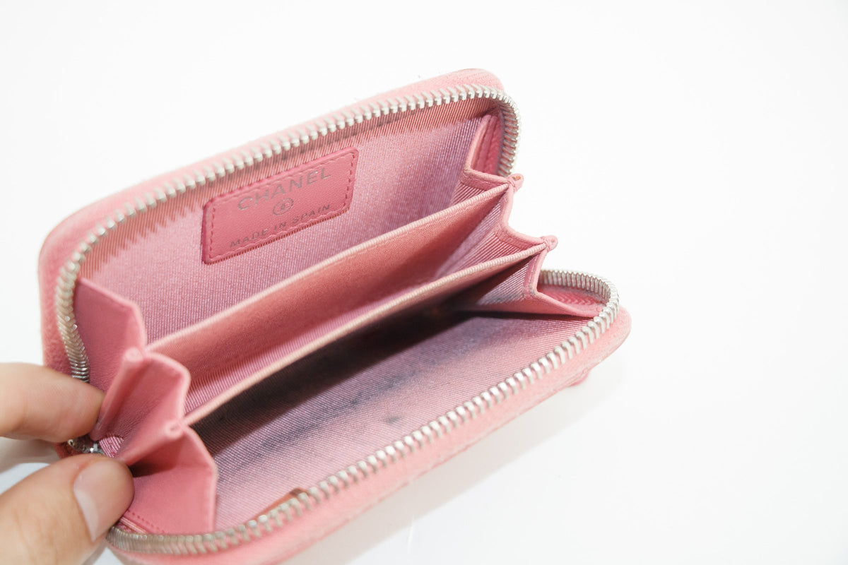 Chanel CC Lambskin Quilted Pink Compact Zip Wallet #3011