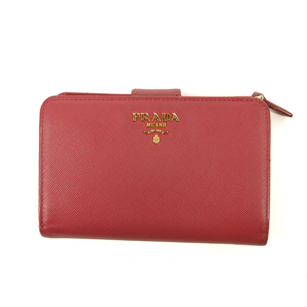 Prada Saffiano Lux Bifold Leather Hot Pink Zip Wallet #3085