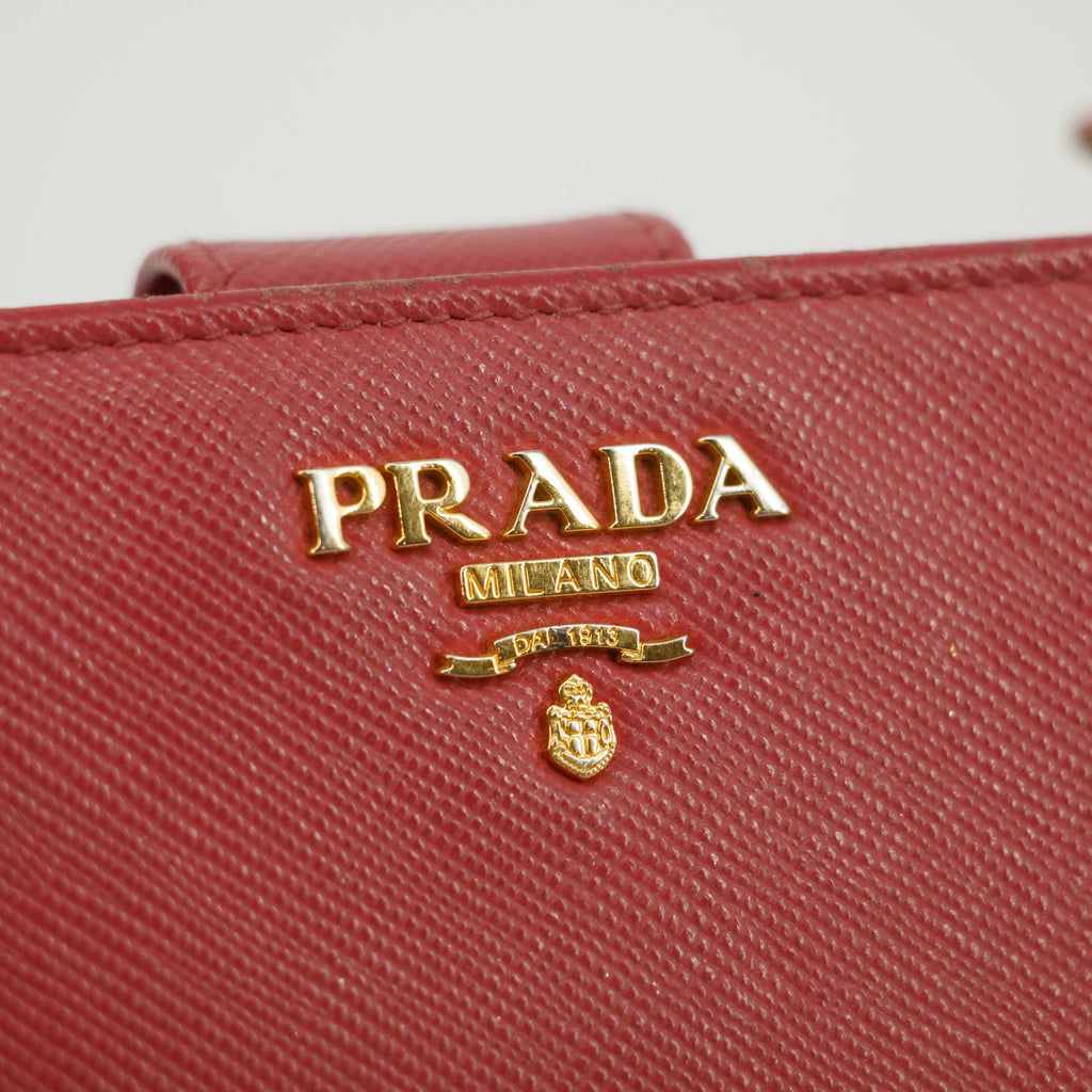 Prada Saffiano Lux Bifold Leather Hot Pink Zip Wallet #3085