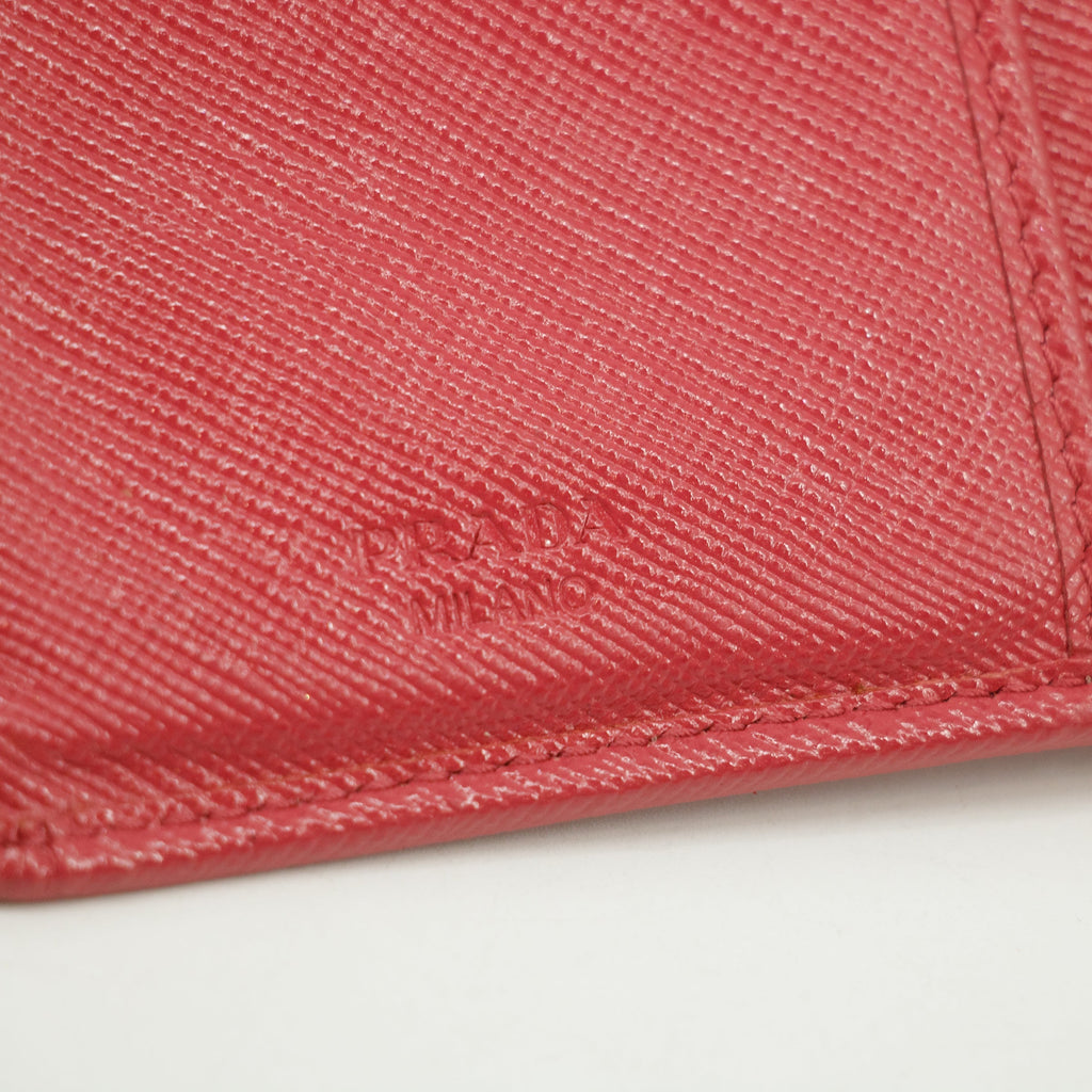 Prada Saffiano Lux Bifold Leather Hot Pink Zip Wallet #3085