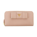 Prada Saffiano Light Pink Bow Zip Around Wallet #3117