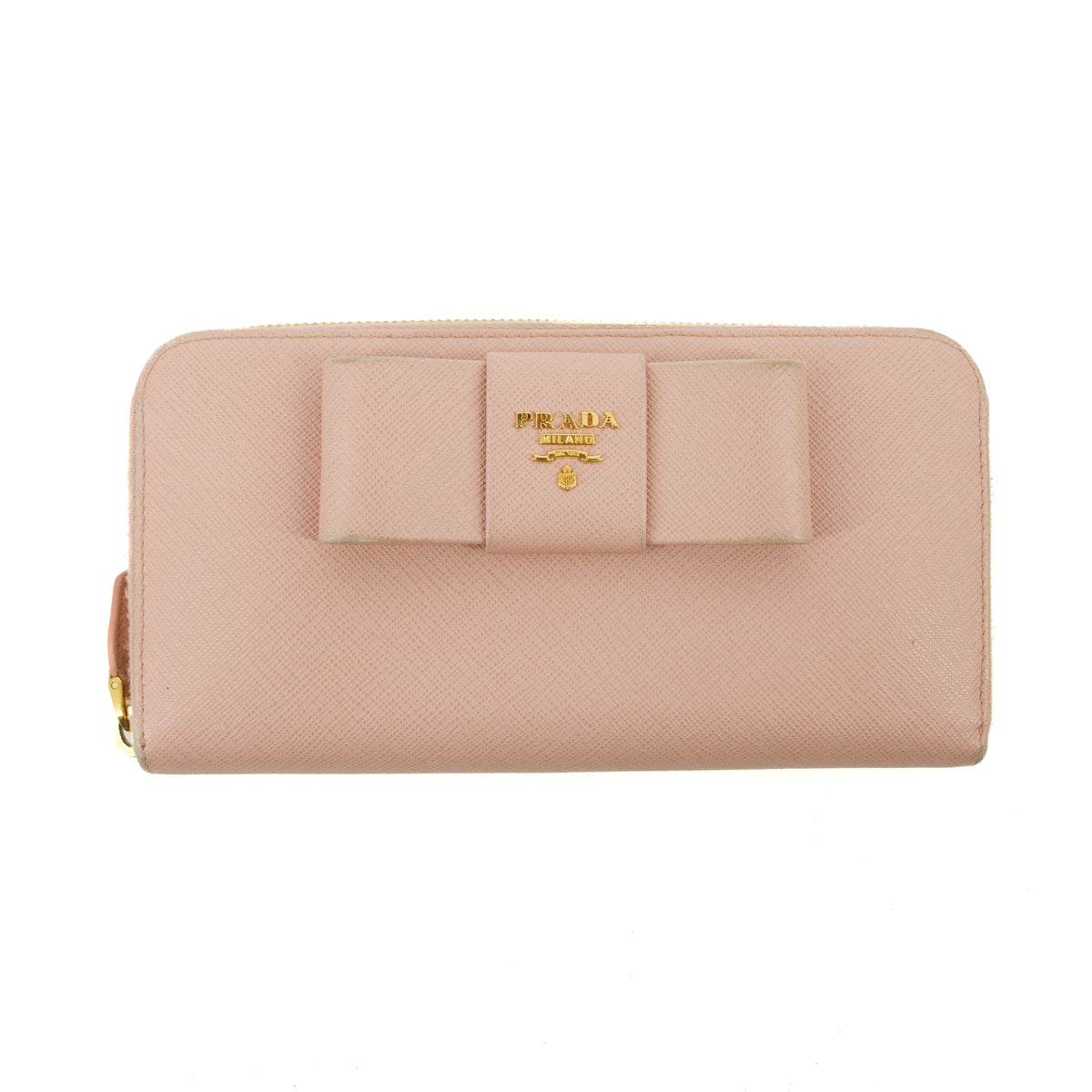 Prada Saffiano Light Pink Bow Zip Around Wallet #3117