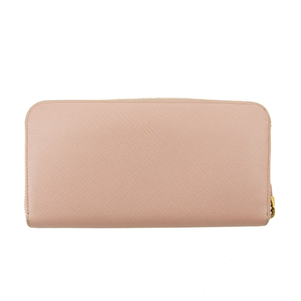 Prada Saffiano Light Pink Bow Zip Around Wallet #3117