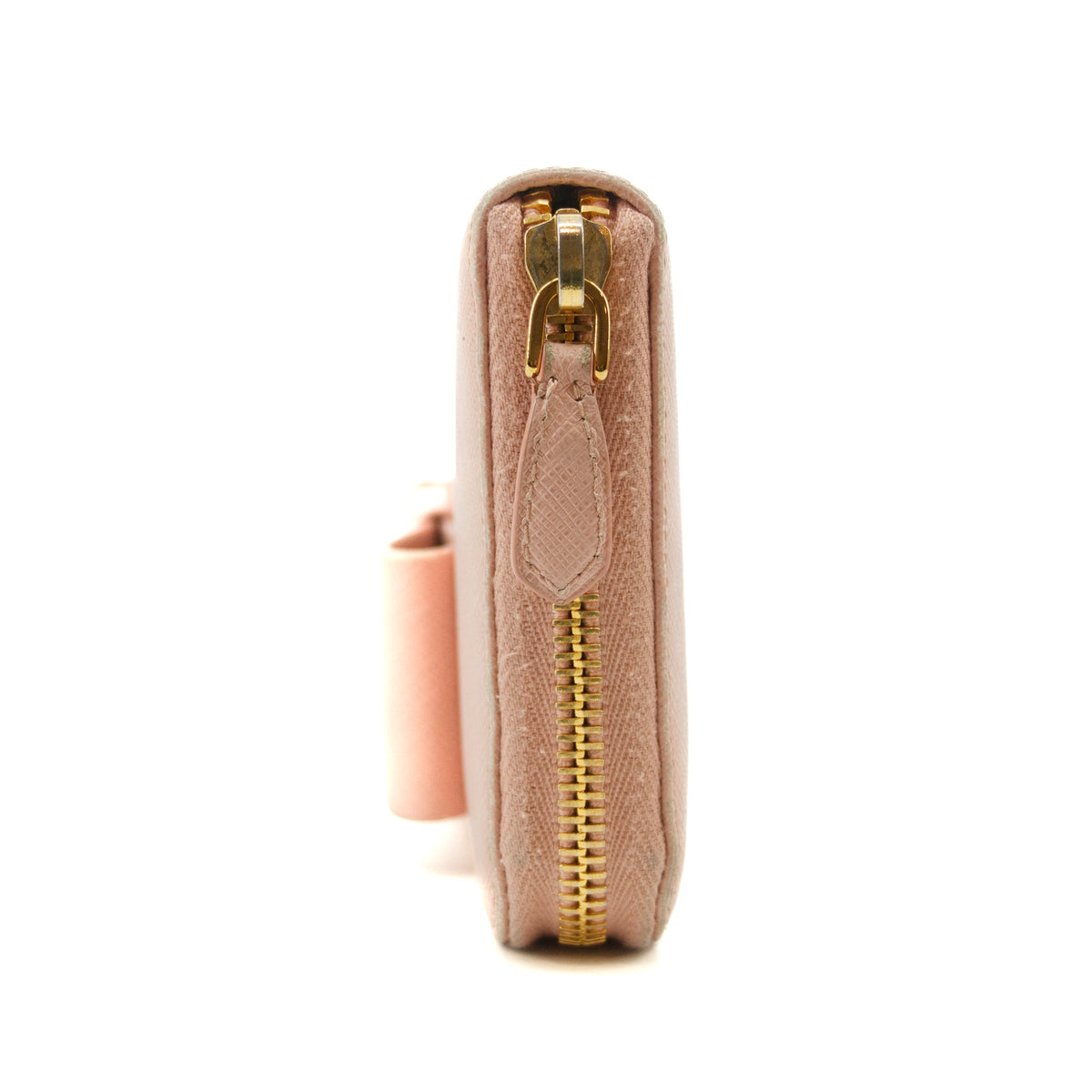 Prada Saffiano Light Pink Bow Zip Around Wallet #3117