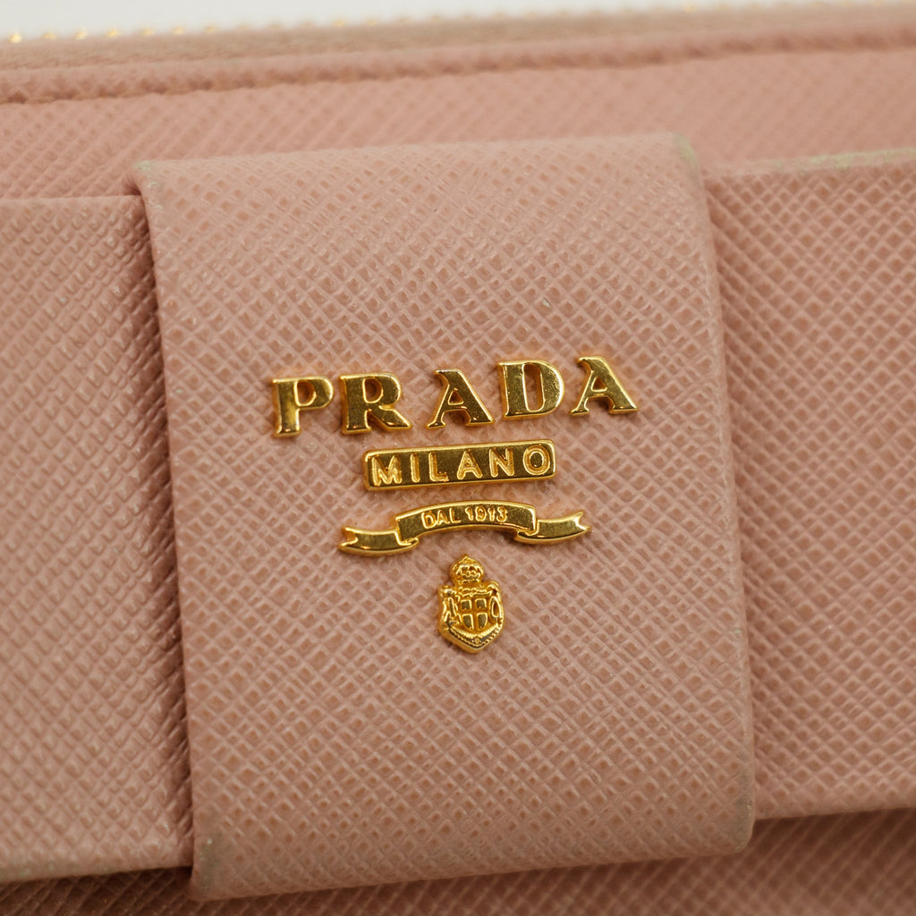 Prada Saffiano Light Pink Bow Zip Around Wallet #3117