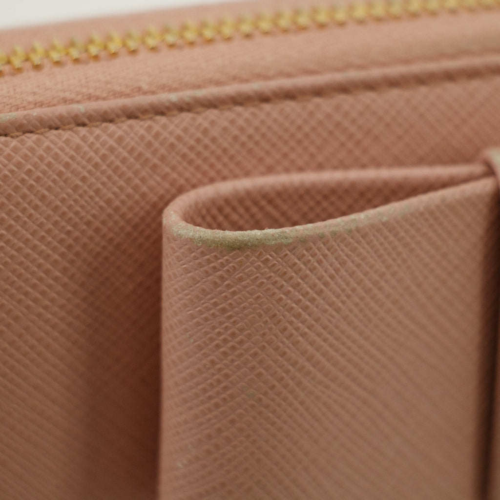 Prada Saffiano Light Pink Bow Zip Around Wallet #3117
