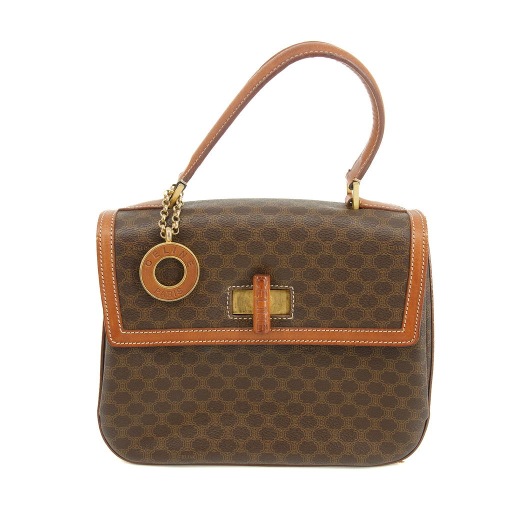 Celine Vintage Macadam Brown PVC Top Handle Handbag #3170