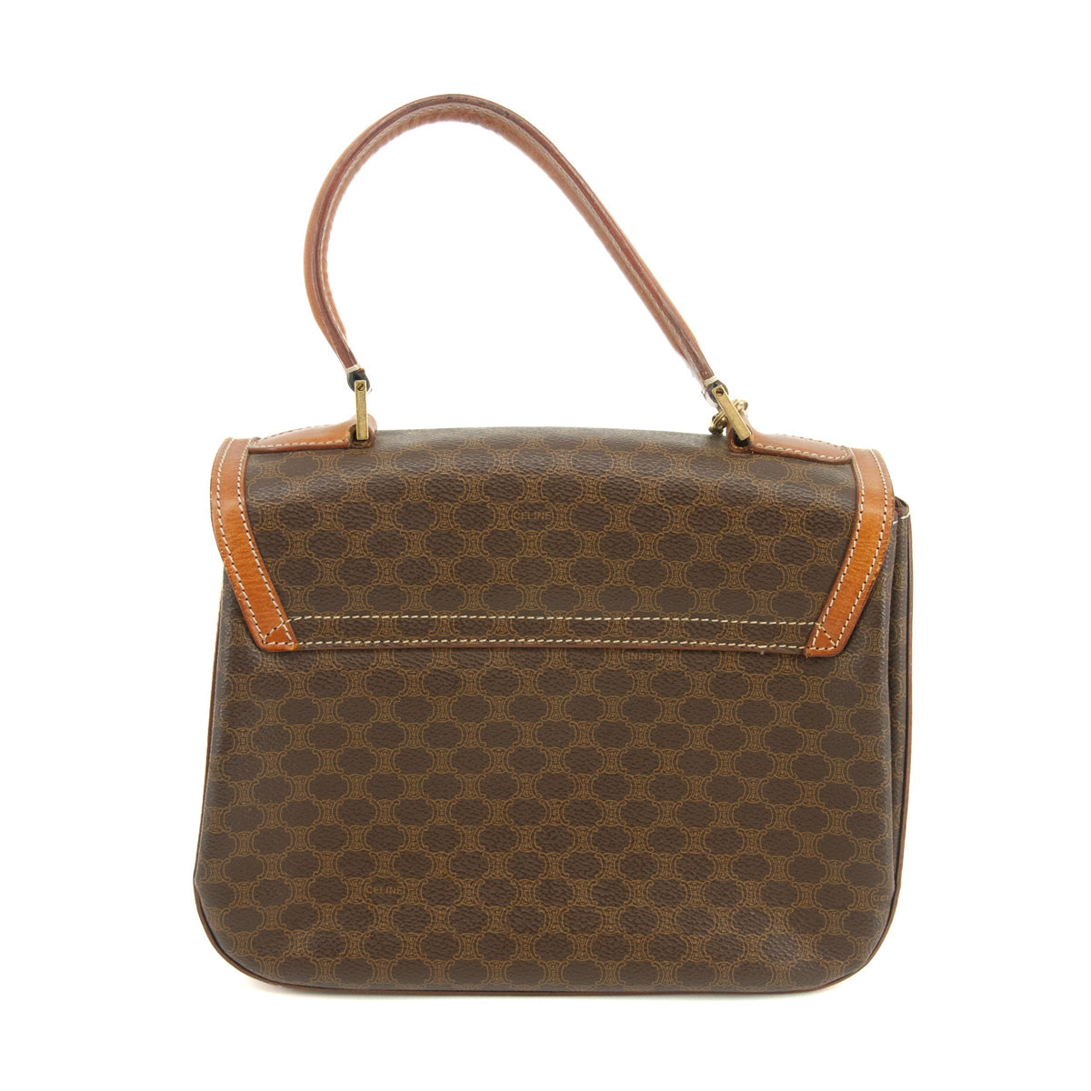 Celine Vintage Macadam Brown PVC Top Handle Handbag #3170
