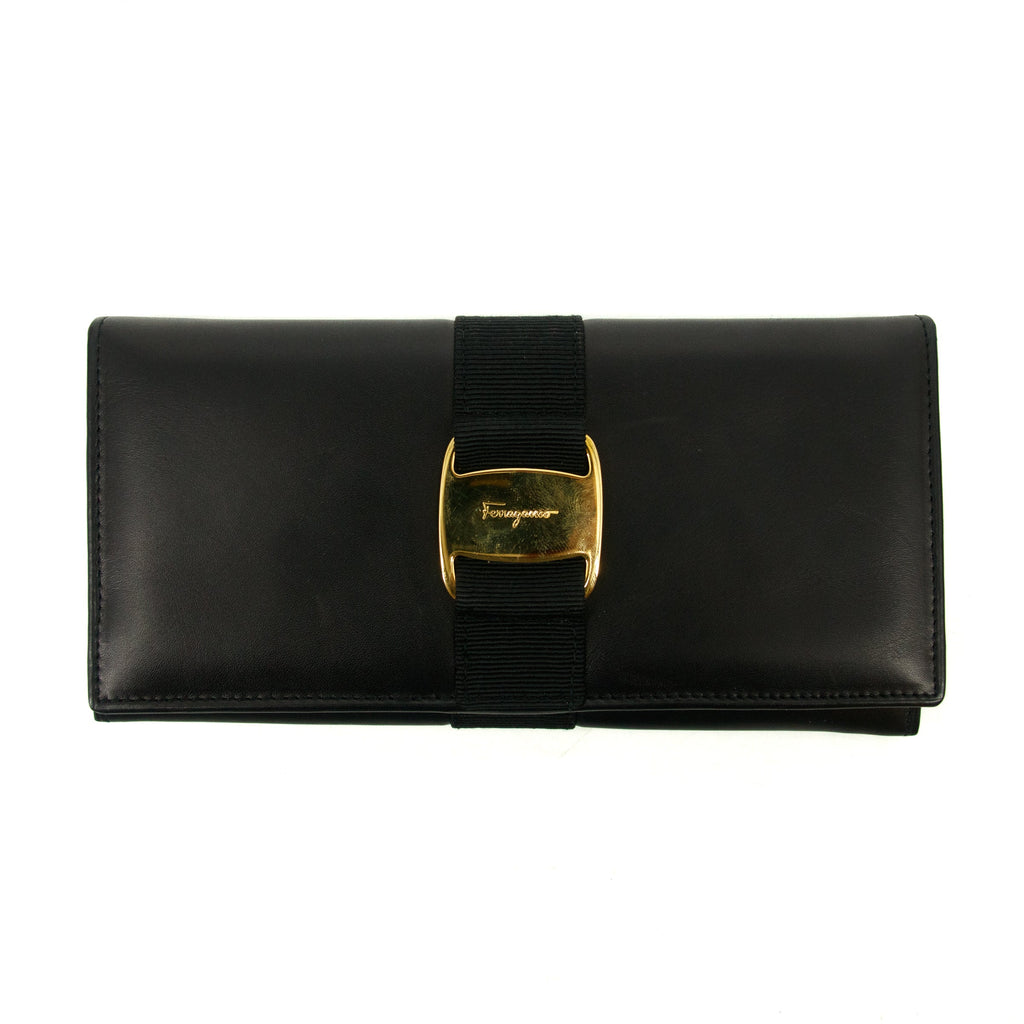 Salvatore Ferragamo Black Leather Bifold Long Wallet #3295