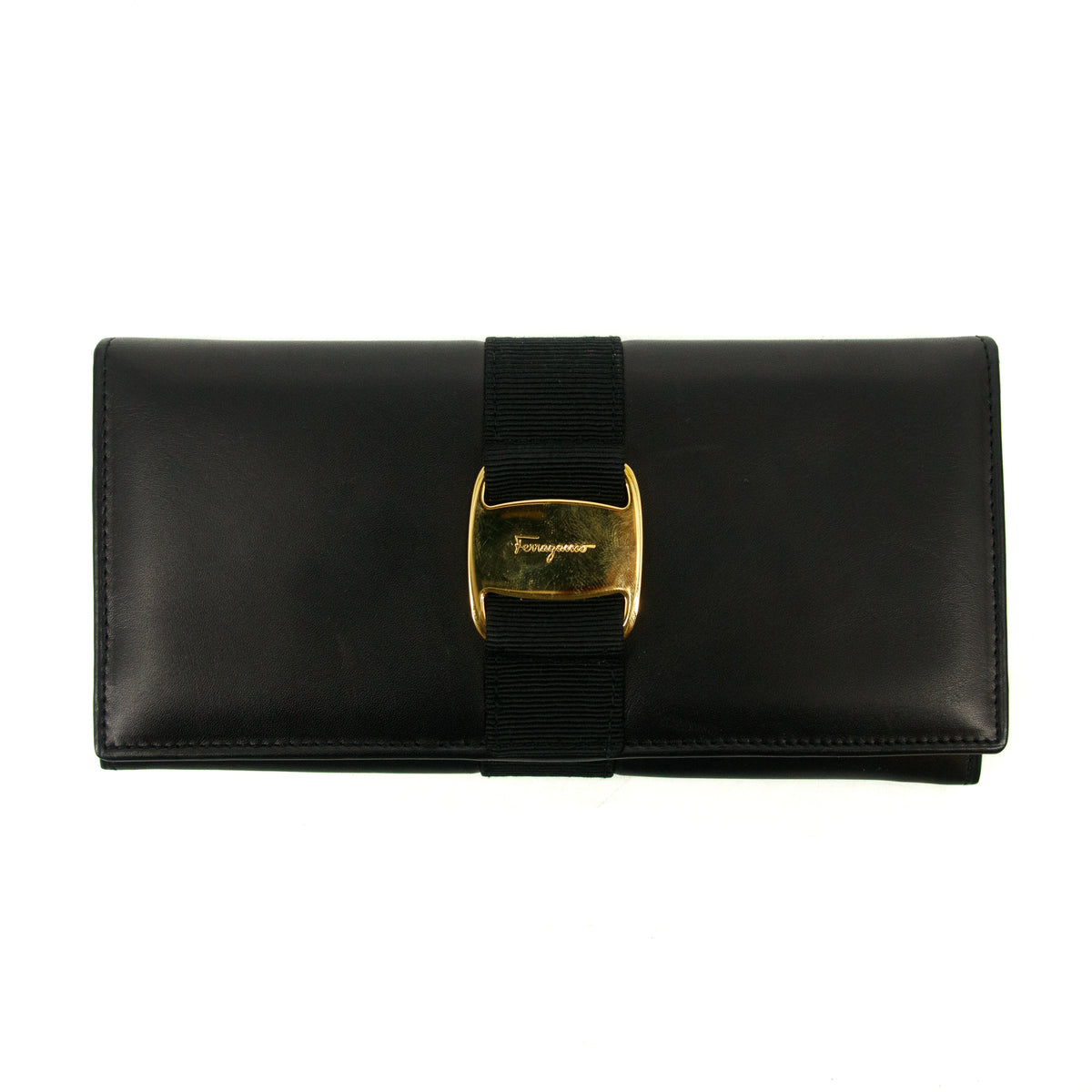 Salvatore Ferragamo Black Leather Bifold Long Wallet #3295