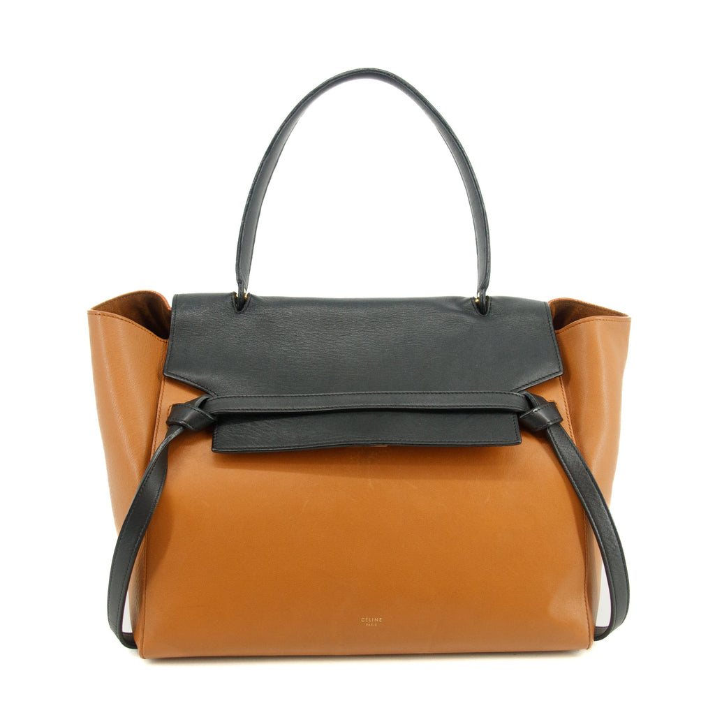 Celine Bicolor Smooth Calfskin Carmel x Black Handbag #3312