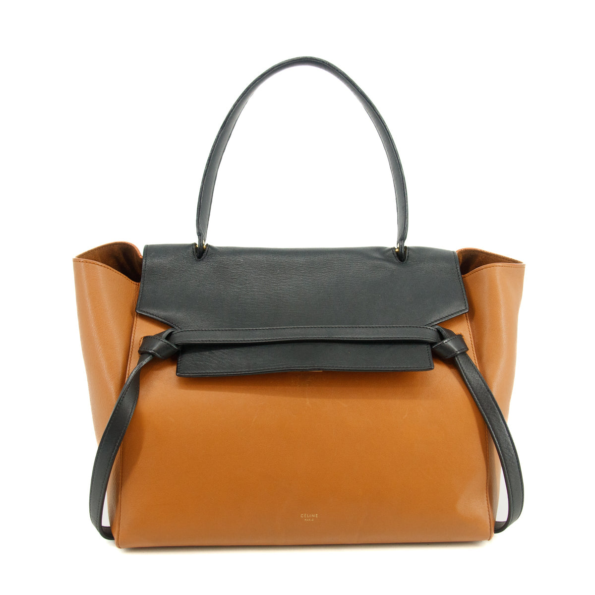 Celine Bicolor Smooth Calfskin Carmel x Black Handbag #3312