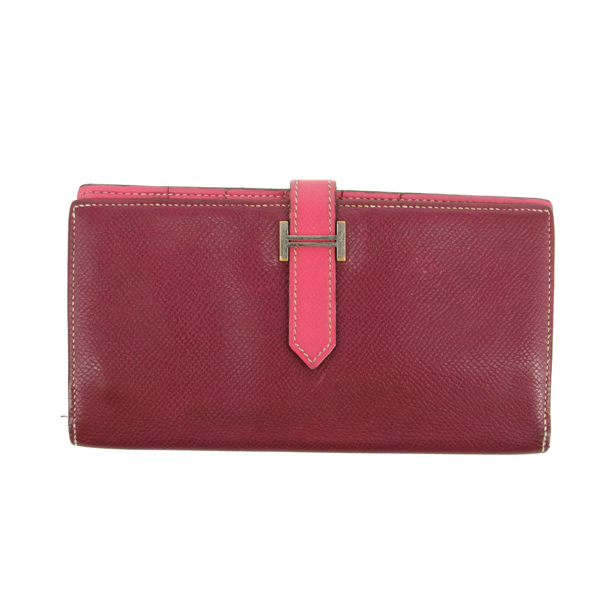 Hermes Burgundy Leather Bearn Soufflet Wallet #3397