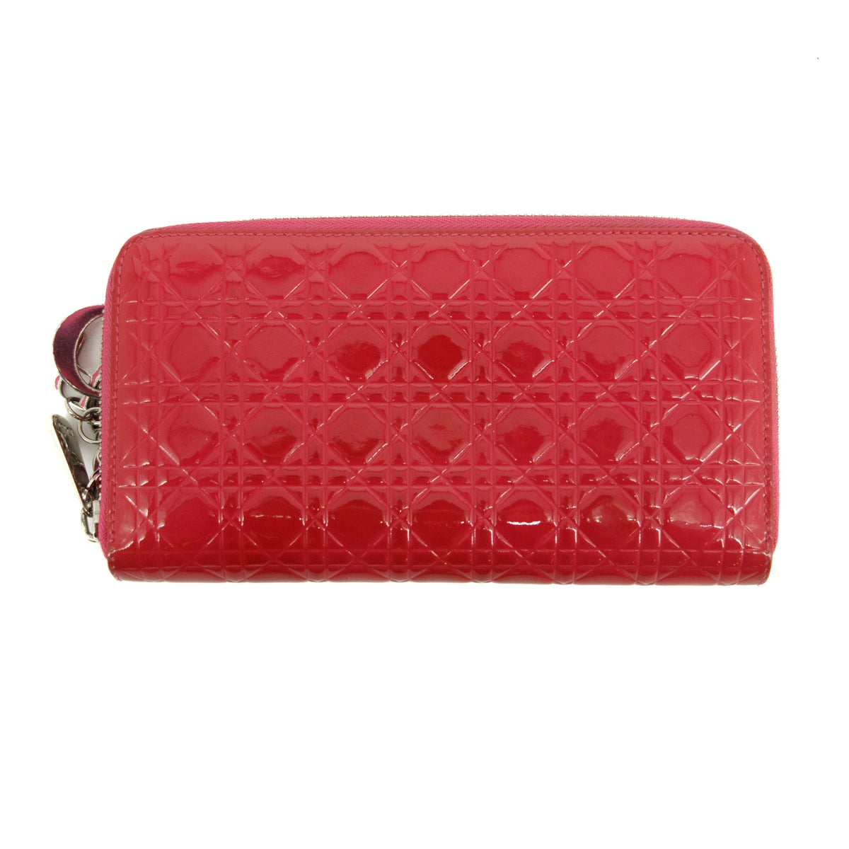 Christian Dior Cannage Patent Pink Zip Around Wallet #3435