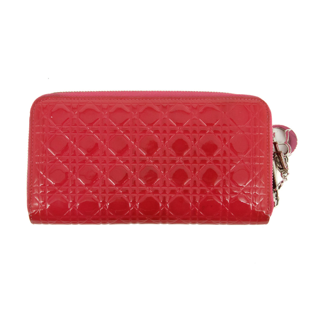 Christian Dior Cannage Patent Pink Zip Around Wallet #3435