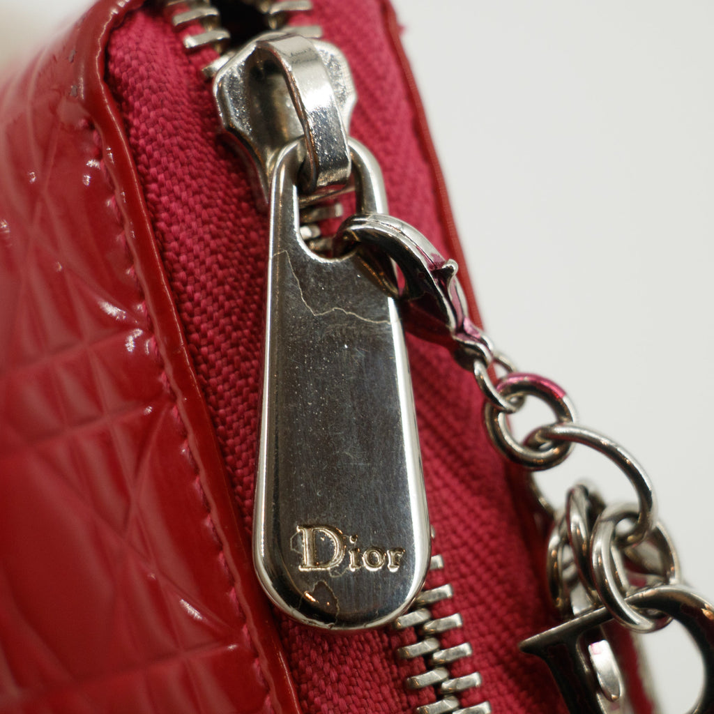 Christian Dior Cannage Patent Pink Zip Around Wallet #3435