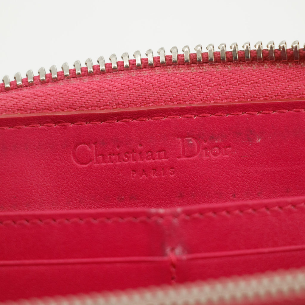 Christian Dior Cannage Patent Pink Zip Around Wallet #3435