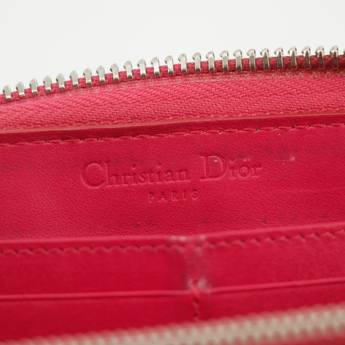 Christian Dior Cannage Patent Pink Zip Around Wallet #3435