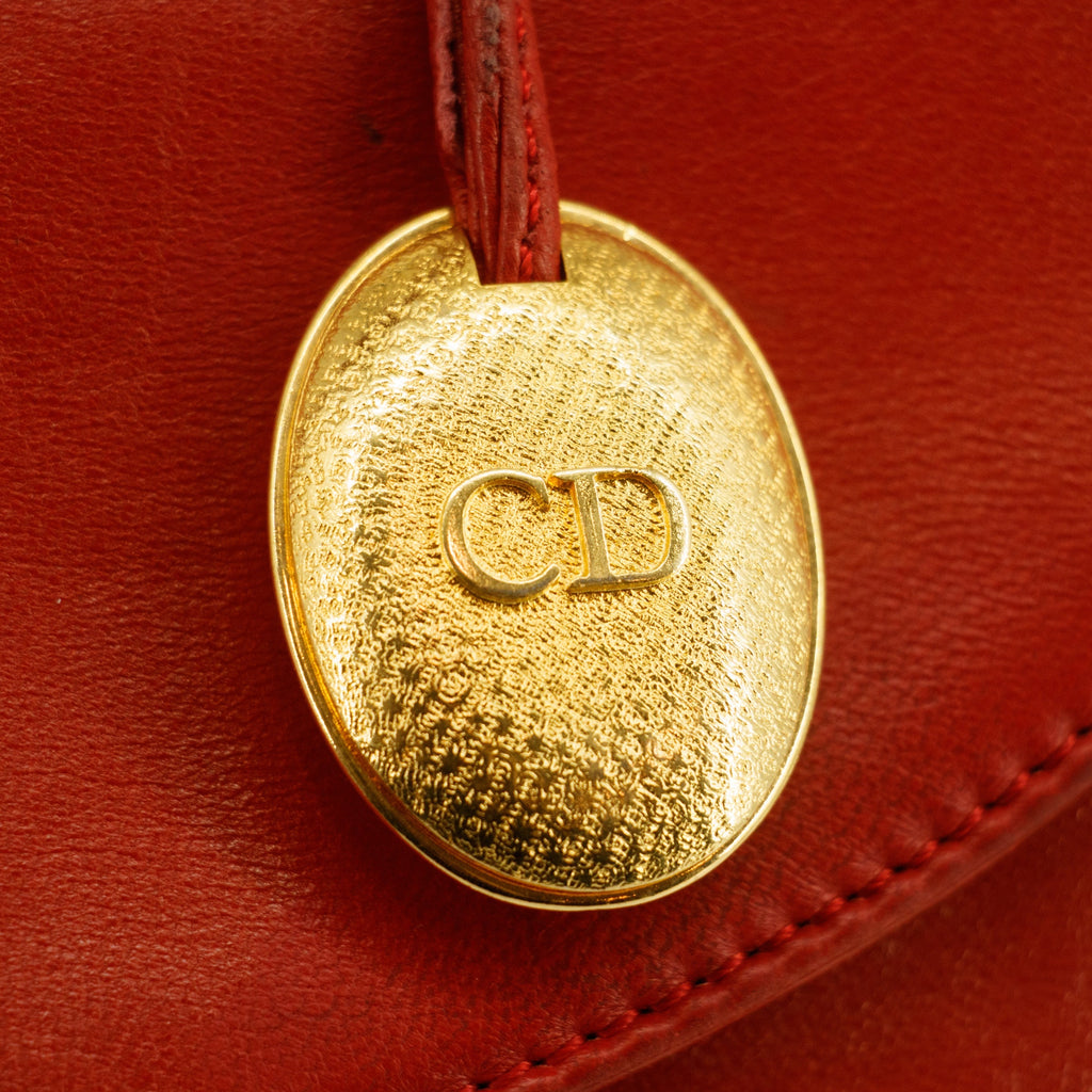 Christian Dior CD Red Leather Vintage Handbag #3446
