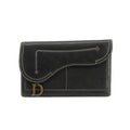 Christian Dior Saddle Black Leather Long Trifold Wallet #3690