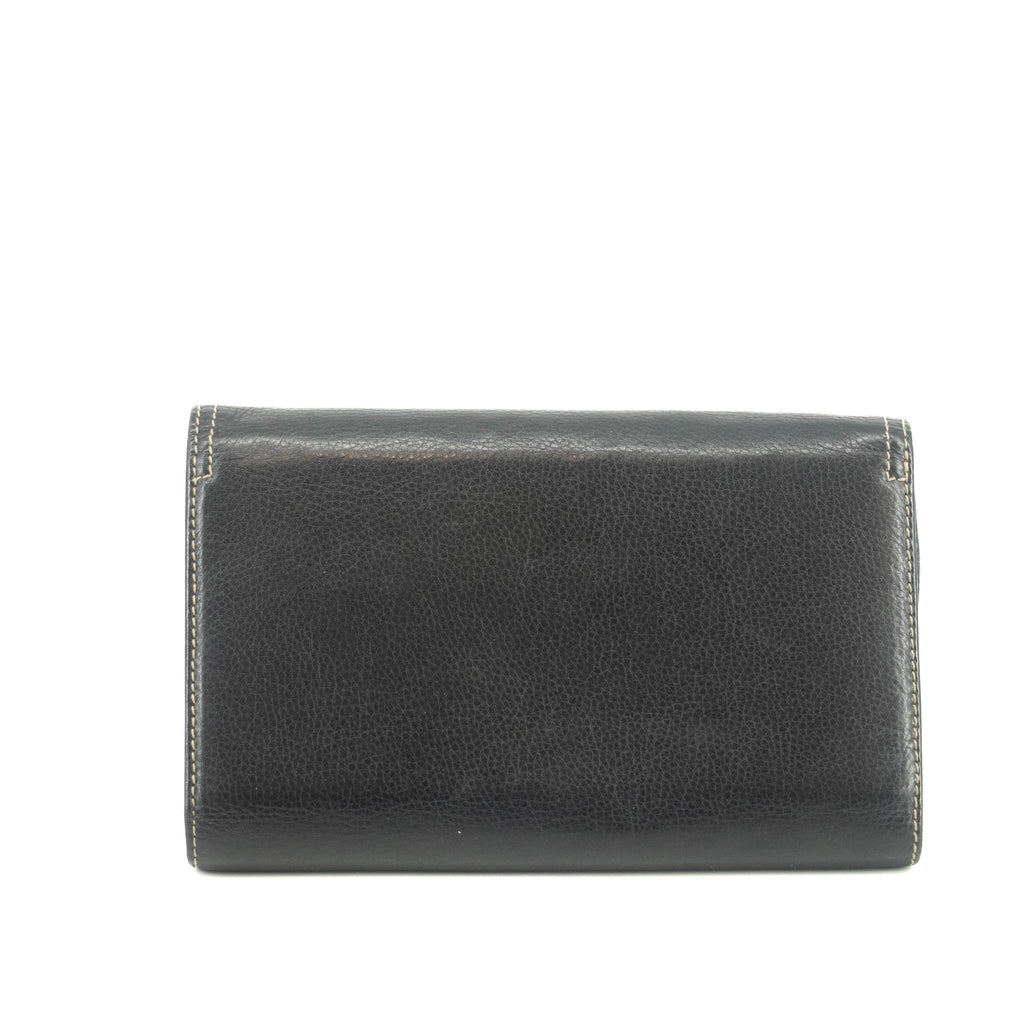 Christian Dior Saddle Black Leather Long Trifold Wallet #3690