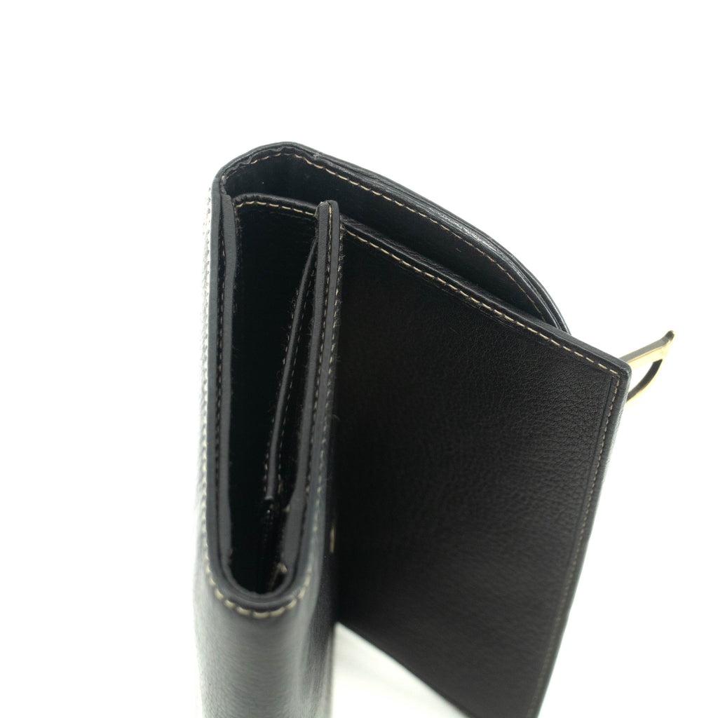 Christian Dior Saddle Black Leather Long Trifold Wallet #3690