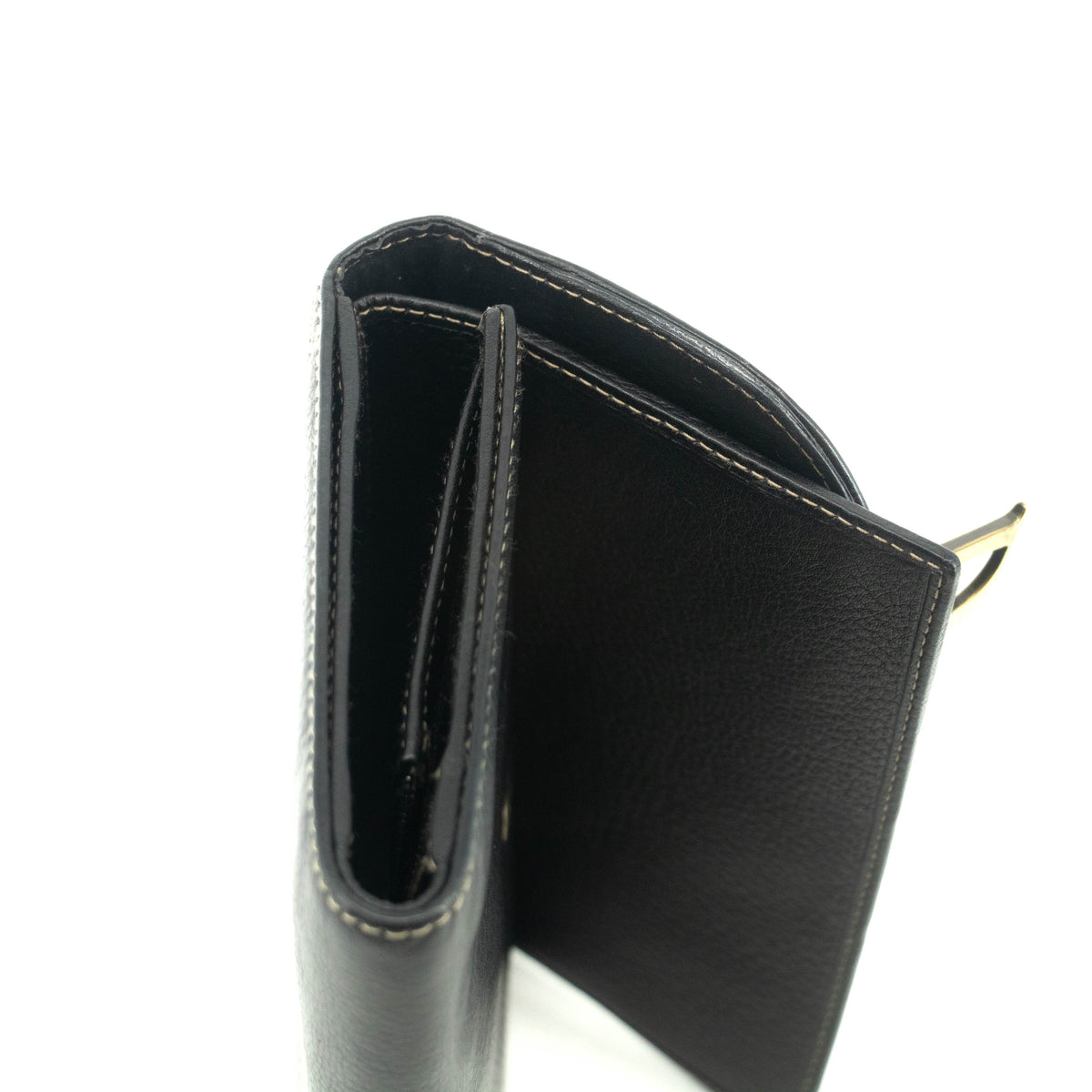 Christian Dior Saddle Black Leather Long Trifold Wallet #3690