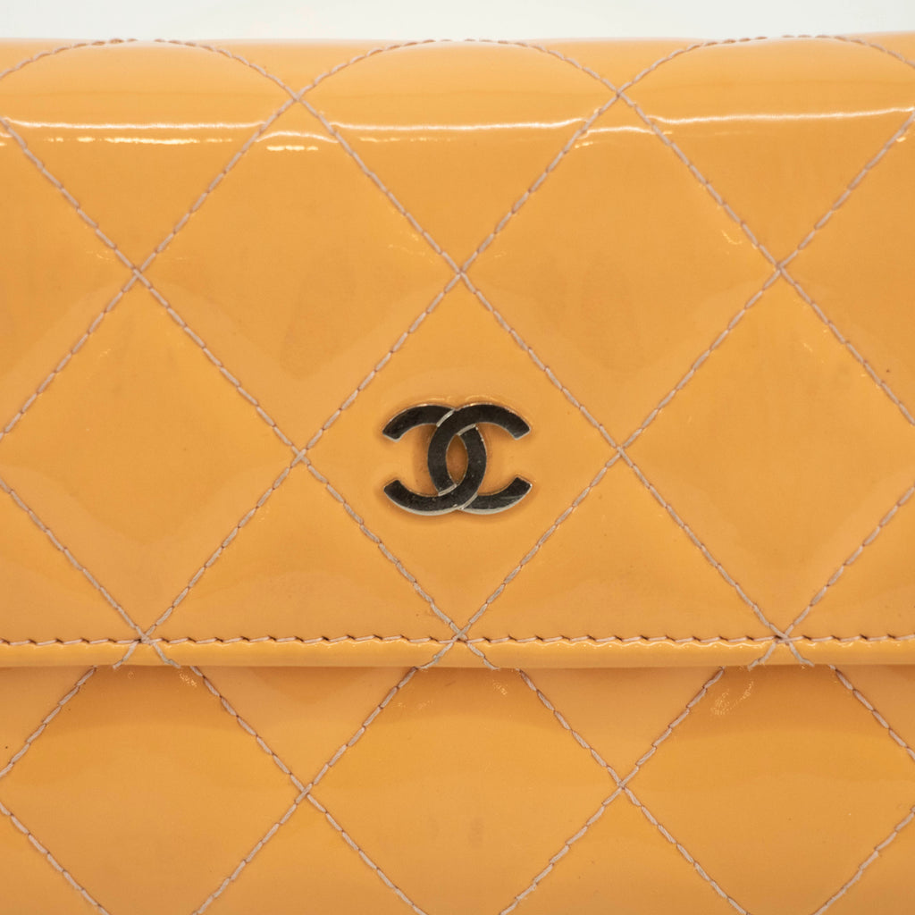 Chanel CC Cocomark Patent Orange Long Wallet #3694