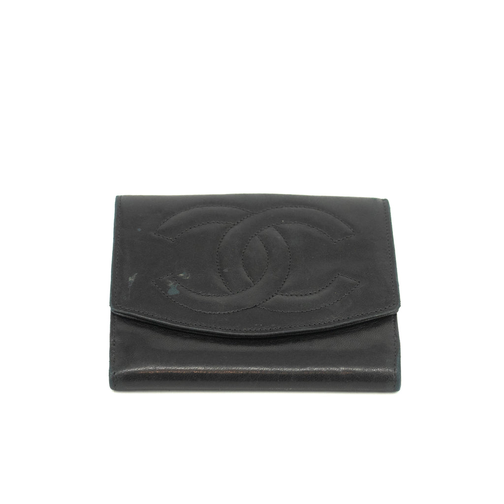 Chanel Black Lambskin Coco Mark Compact Wallet #3701