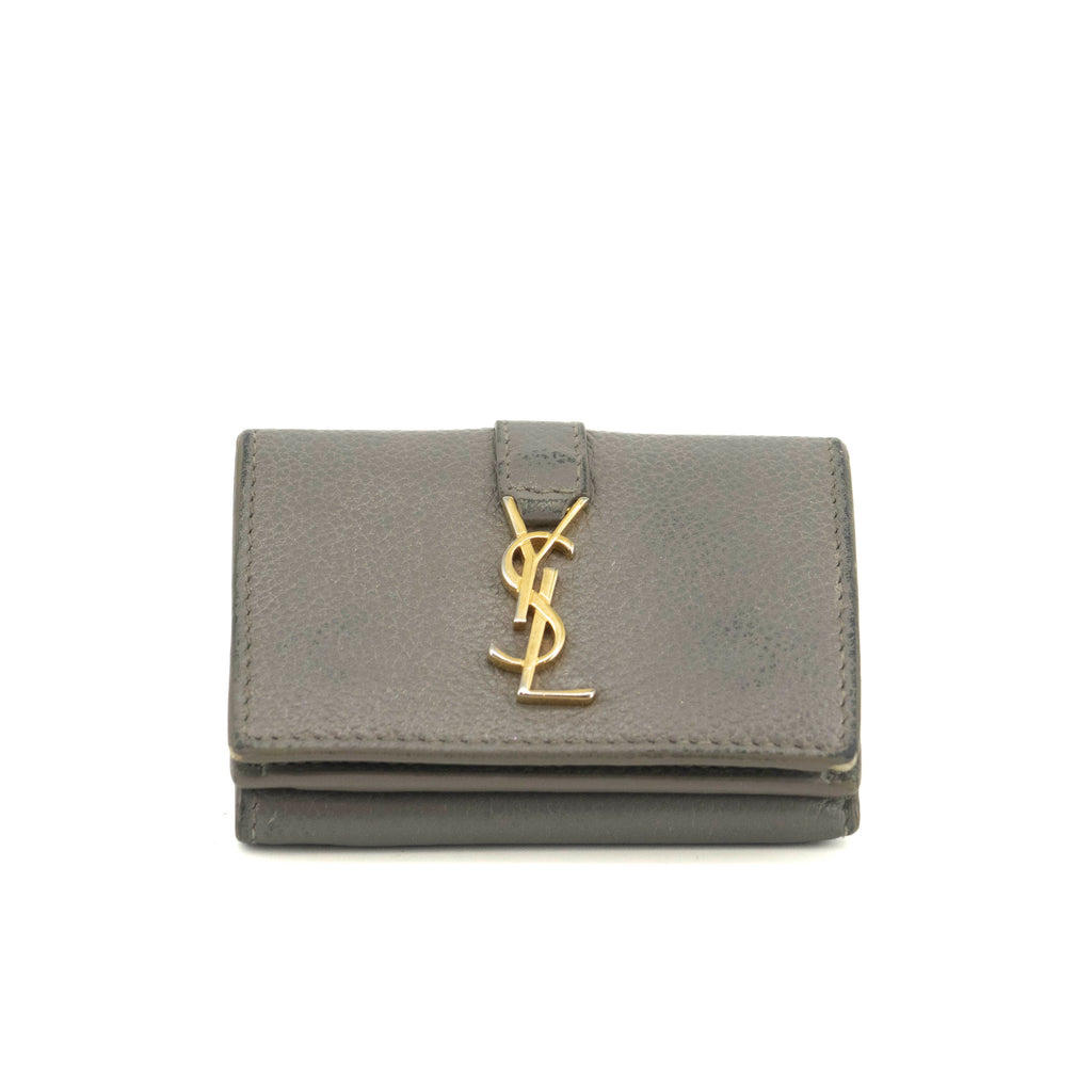 Saint Laurent YSL Grey Leather Trifold Compact Wallet #3703